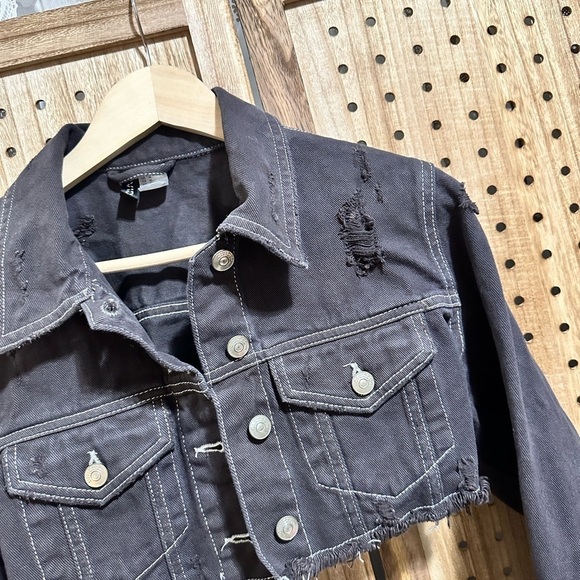 Divided Black Distressed Cropped Denim Jacket - Picture 5 of 7